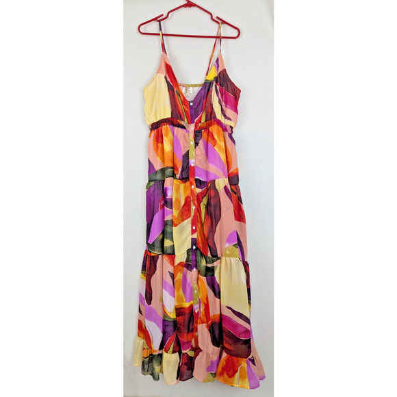 Her Destiny Women sz 1X Maxi Dress sleeveless tank multi color lined 0791 - Picture 1 of 7